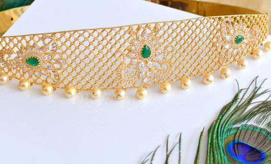 Gold tone cz emerald waist belt dj-14304