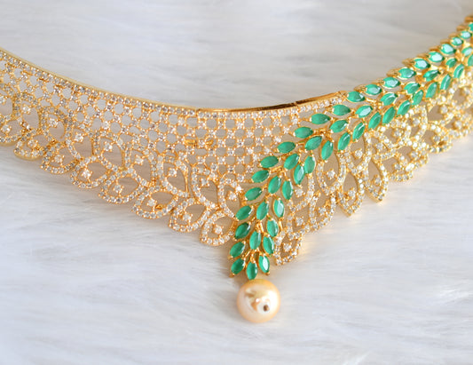 Gold tone cz emerald-white necklace set dj-19532