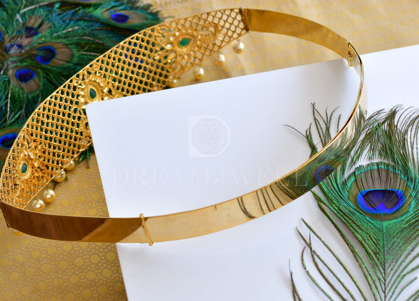 Gold tone cz emerald waist belt dj-14304