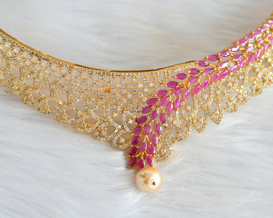 Gold tone cz ruby-white choker necklace set dj-19528