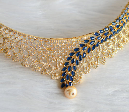 Gold tone cz blue-white choker necklace set dj-19529