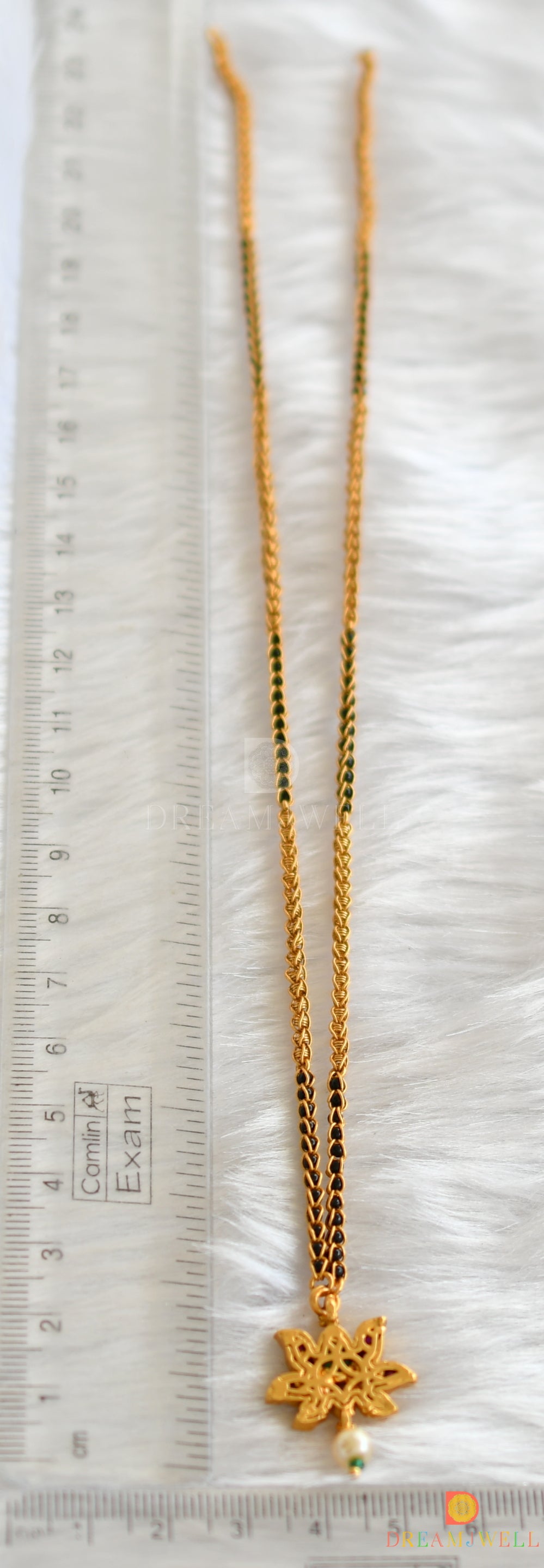 Matte finish kemp-green Lotus kari mani mangalsutra dj-38152