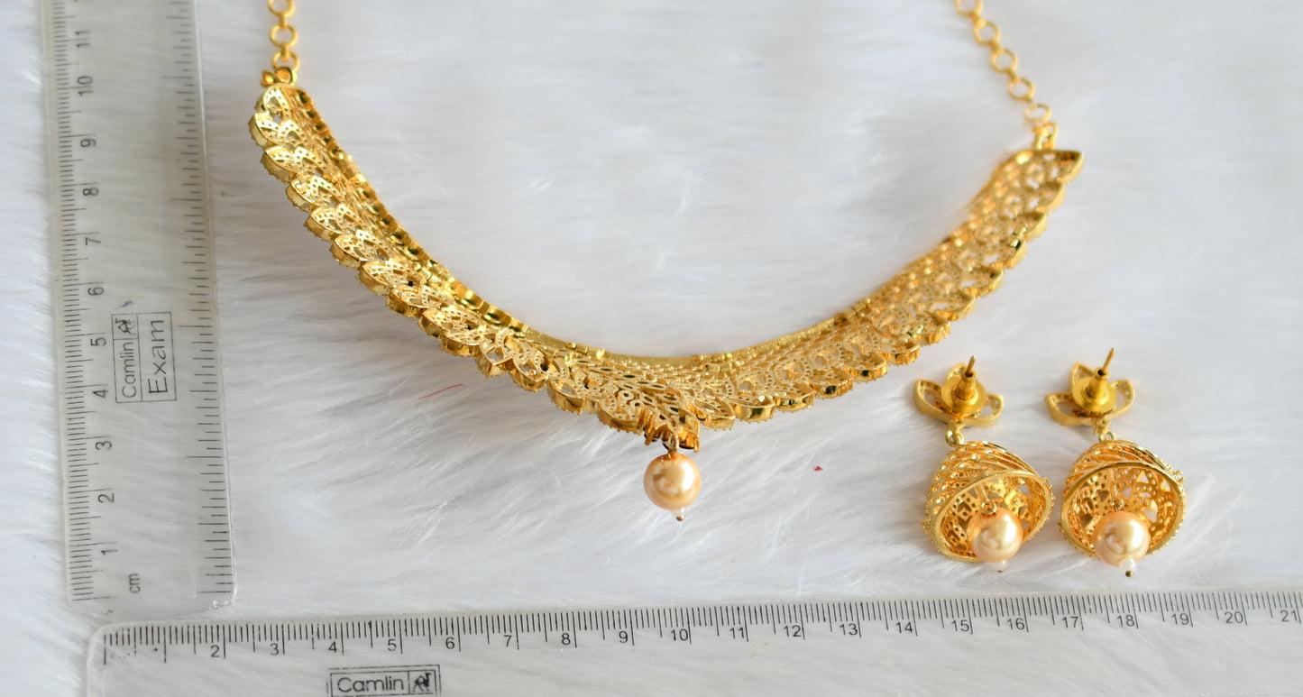 Gold tone cz blue-white choker necklace set dj-19529