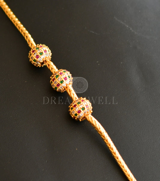 Gold tone Cz Pink-Green Ball Mugappu Chain dj-33904