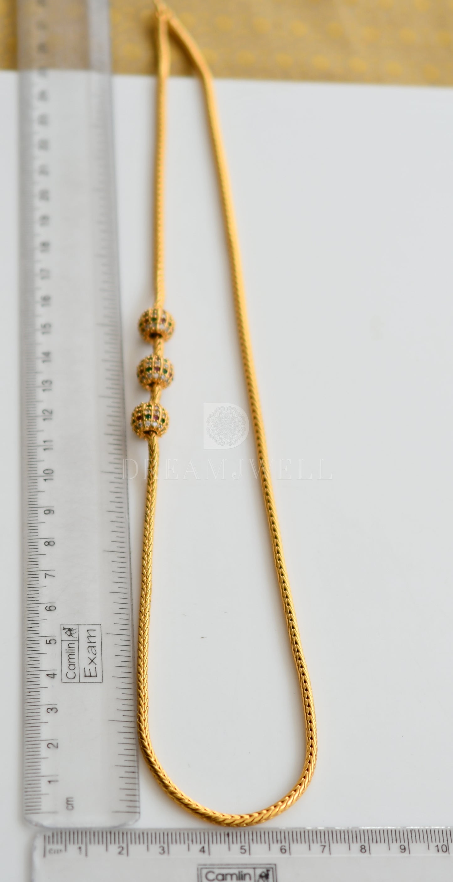 Gold tone Cz Pink-Green Ball Mugappu Chain dj-33904