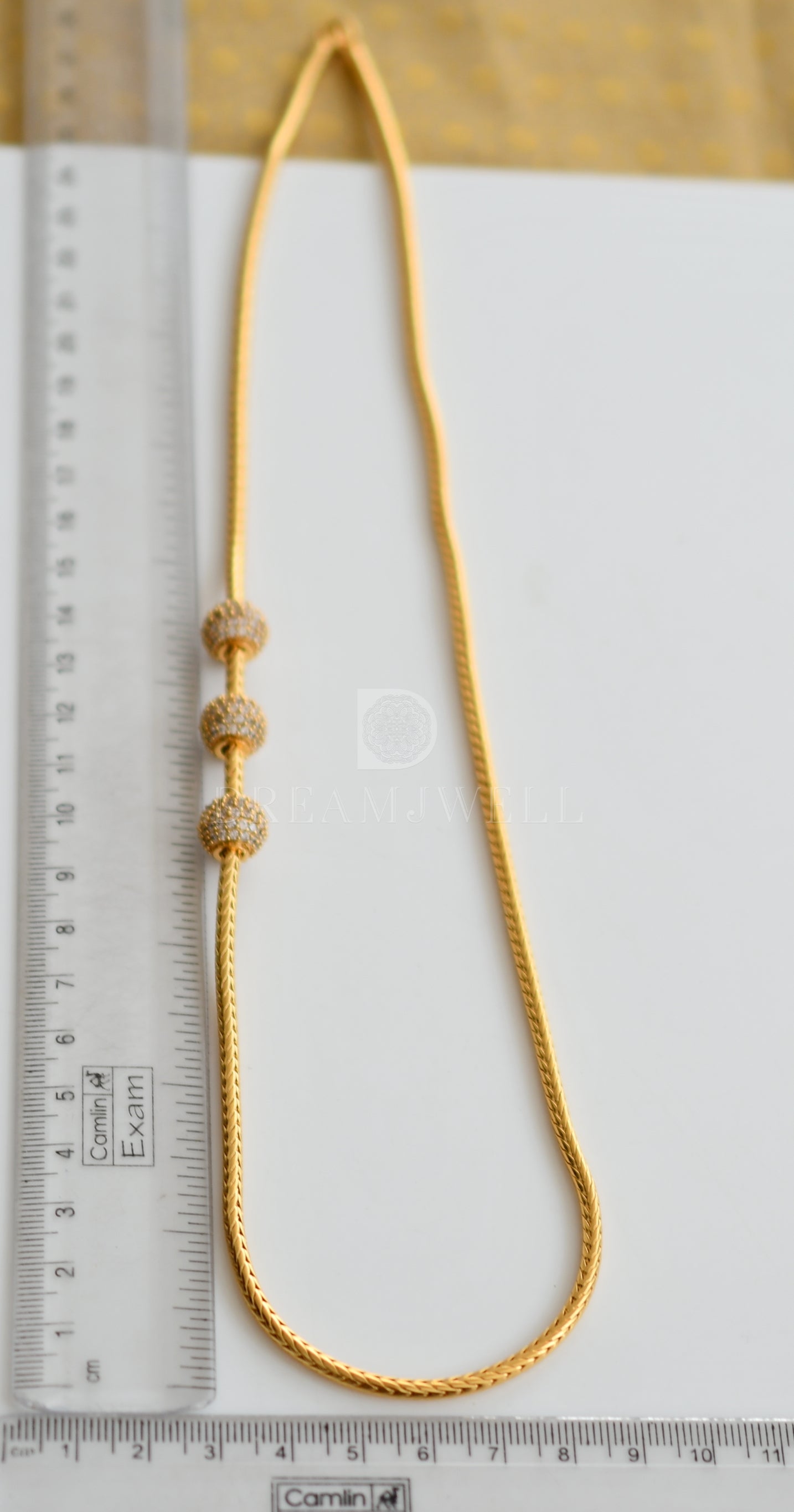 Gold Tone Cz White Ball Mugappu Chain dj-33908