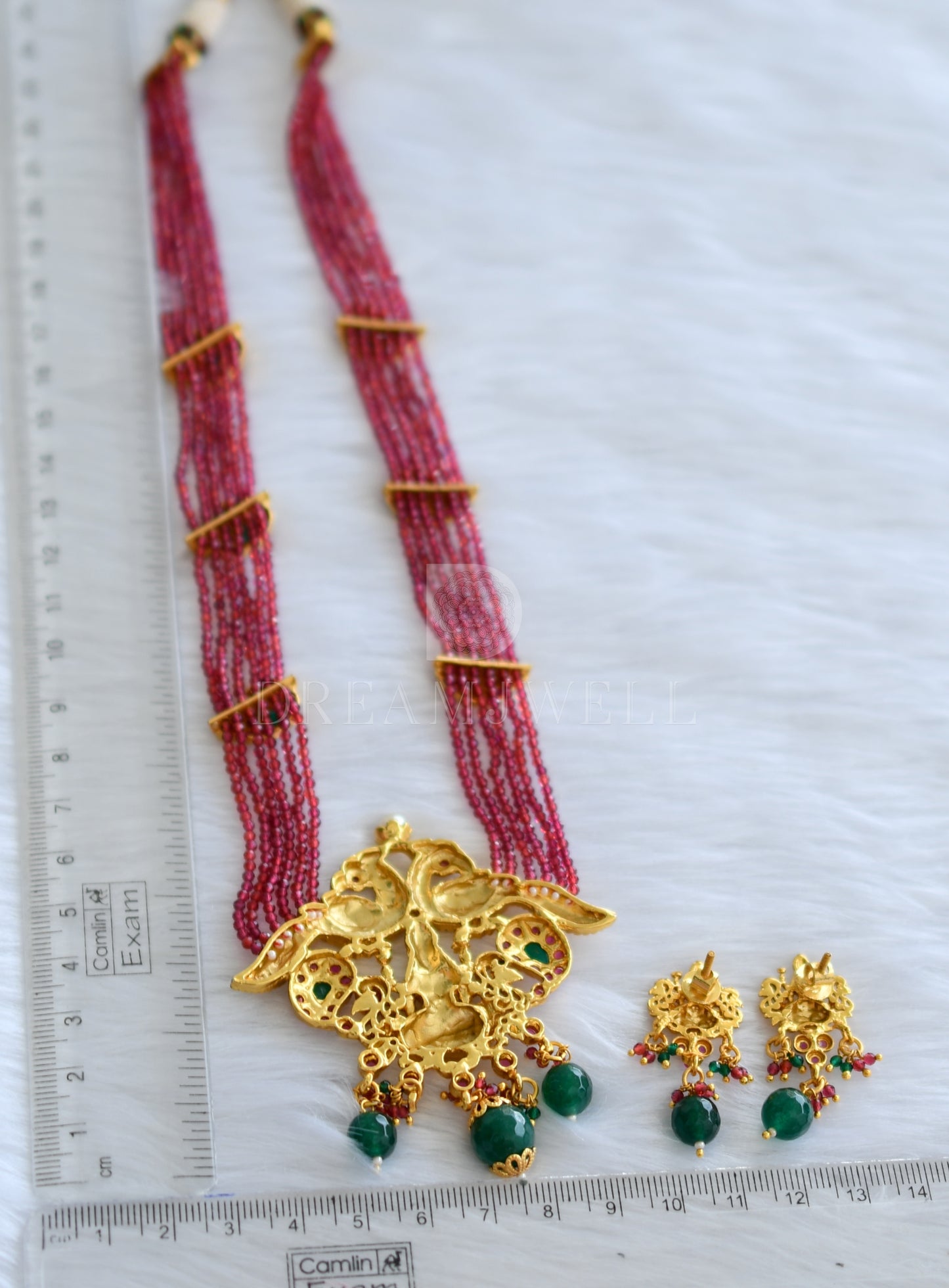 Matte Finish Ruby-emerald beaded Lakshmi Haar Set dj-17386
