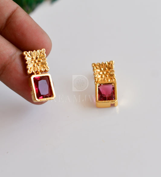 Gold tone magenta pink block stone sufi necklace set dj-34916