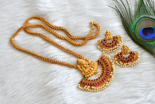 Matte finish kemp-green Lakshmi bali pearl long chain set dj-10956