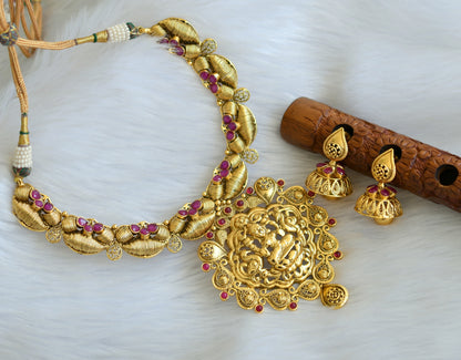 Antique gold tone kemp Nagasu Lakshmi necklace set dj-02832