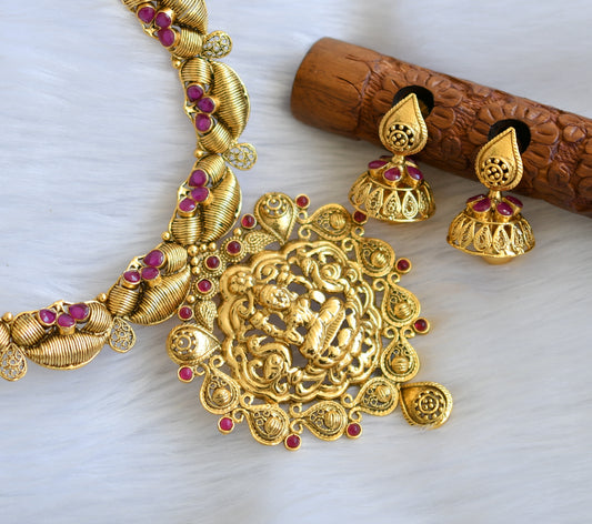 Antique gold tone kemp Nagasu Lakshmi necklace set dj-02832