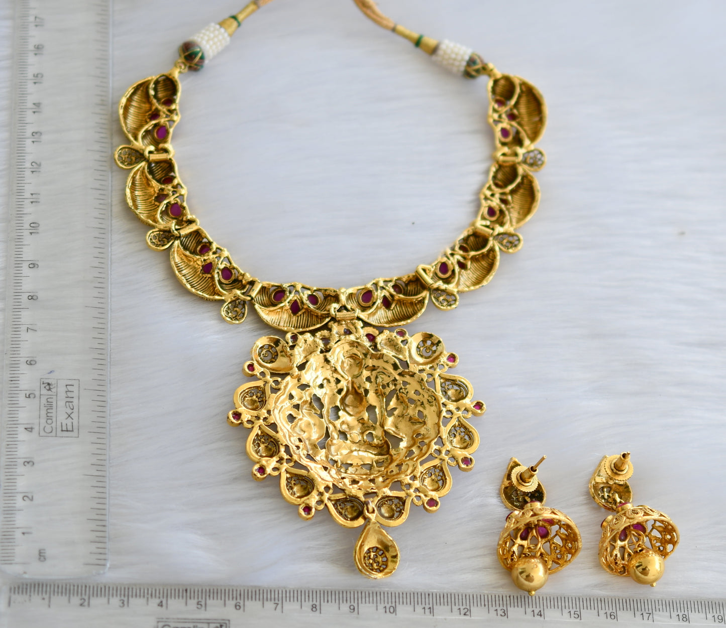Antique gold tone kemp Nagasu Lakshmi necklace set dj-02832
