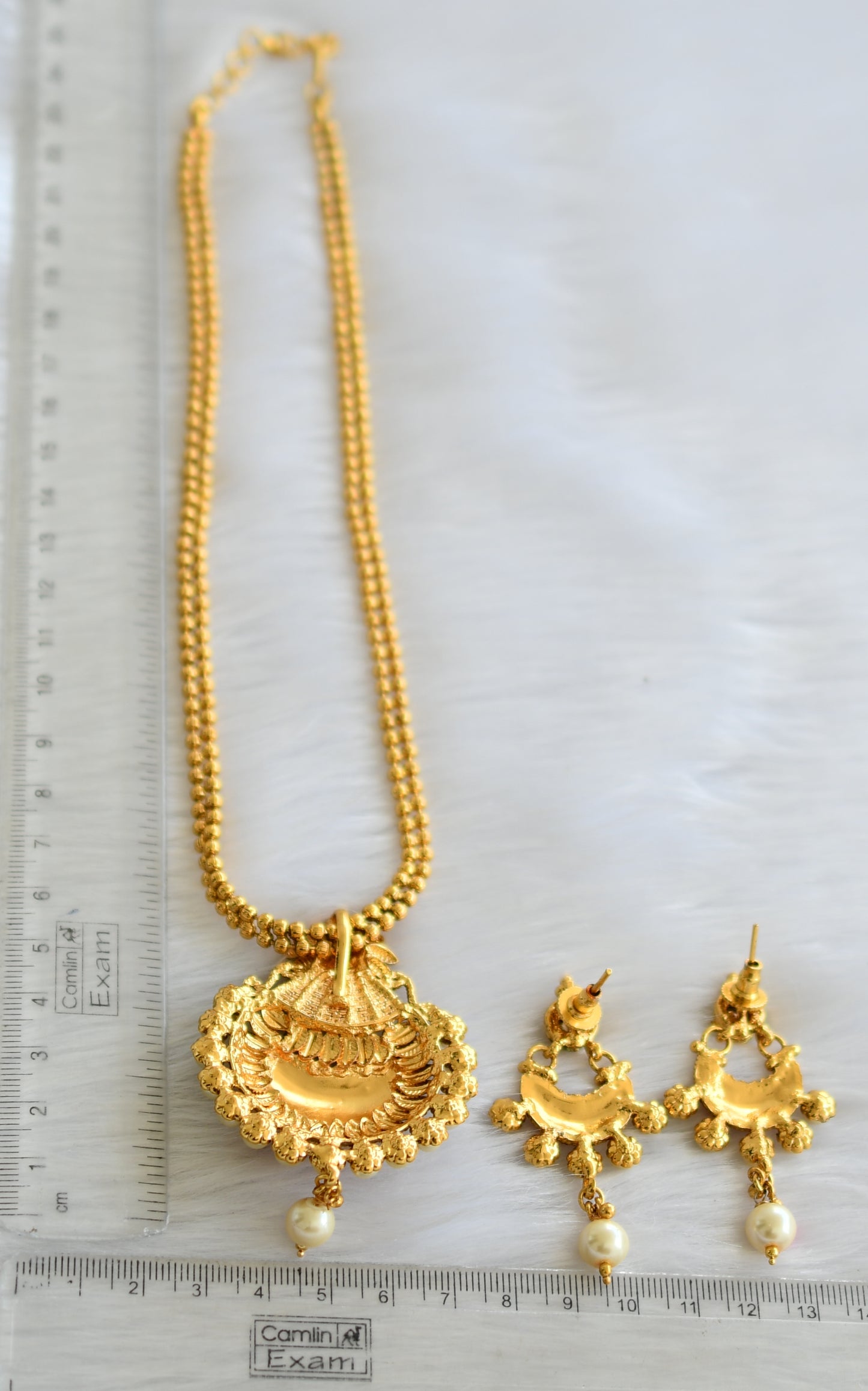 Gold tone pink-green transparent necklace set dj-02537