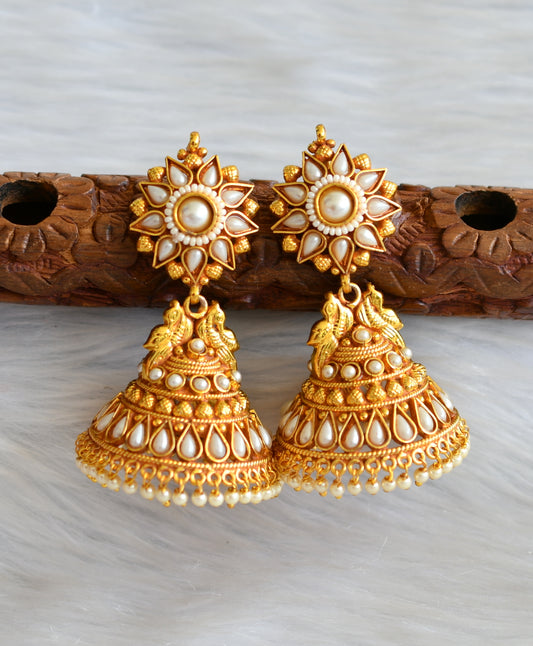 Antique gold tone pearl peacock jhumkkas dj-03539