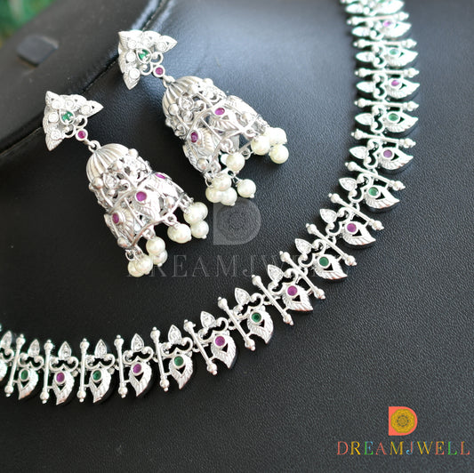 Silver tone ruby-emerald mango necklace set dj-36665