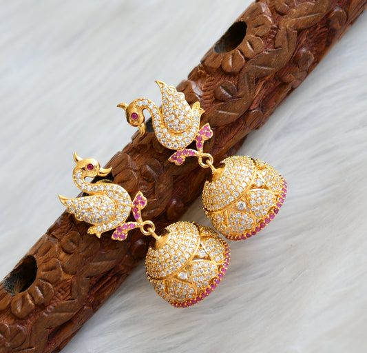 Gold tone cz-ruby swan jhumkka dj-03618