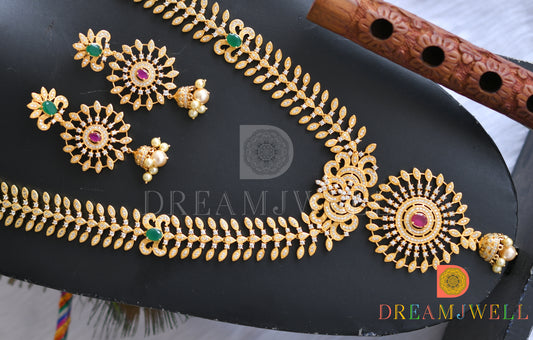 Gold tone Cz ruby-emerald long haar set dj-01270