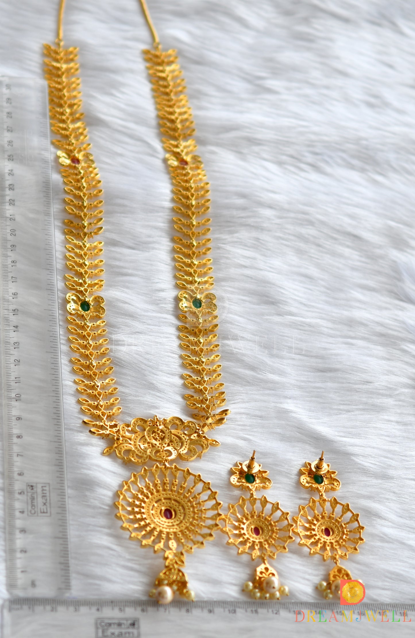 Gold tone Cz ruby-emerald long haar set dj-01270