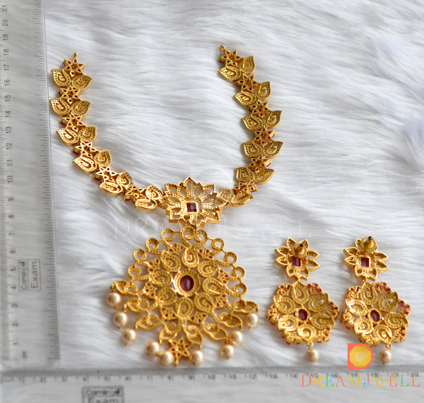 Gold tone Cz ruby-white necklce set dj-01271