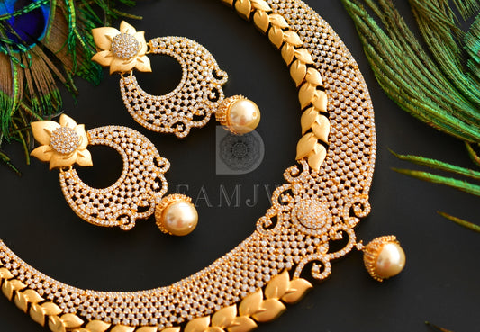 Matte finish cz gold design replica necklace set dj-14789