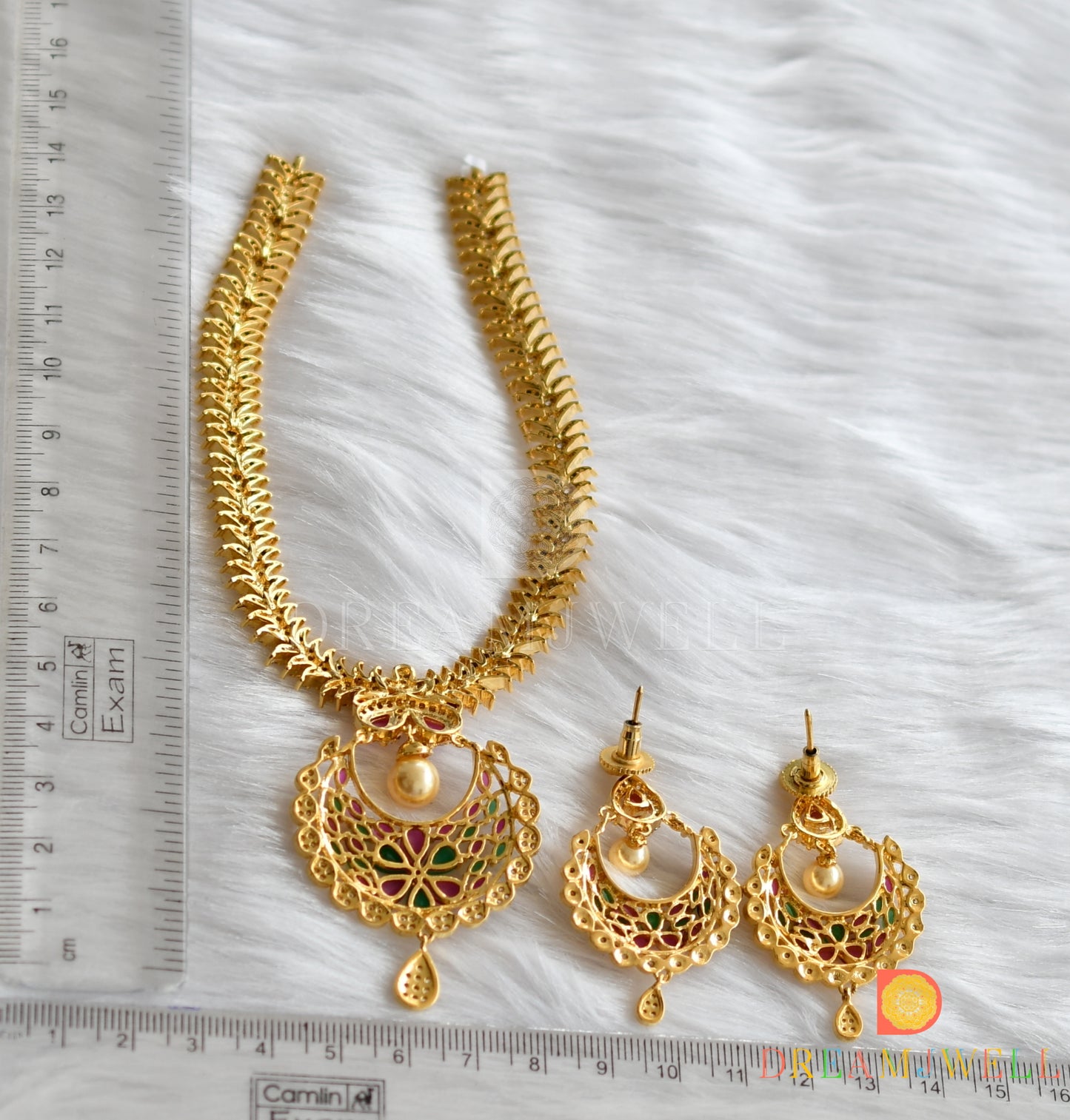 Gold tone Cz ruby necklce set dj-01273