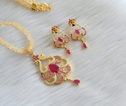 Gold tone cz-ruby necklace set dj-03466