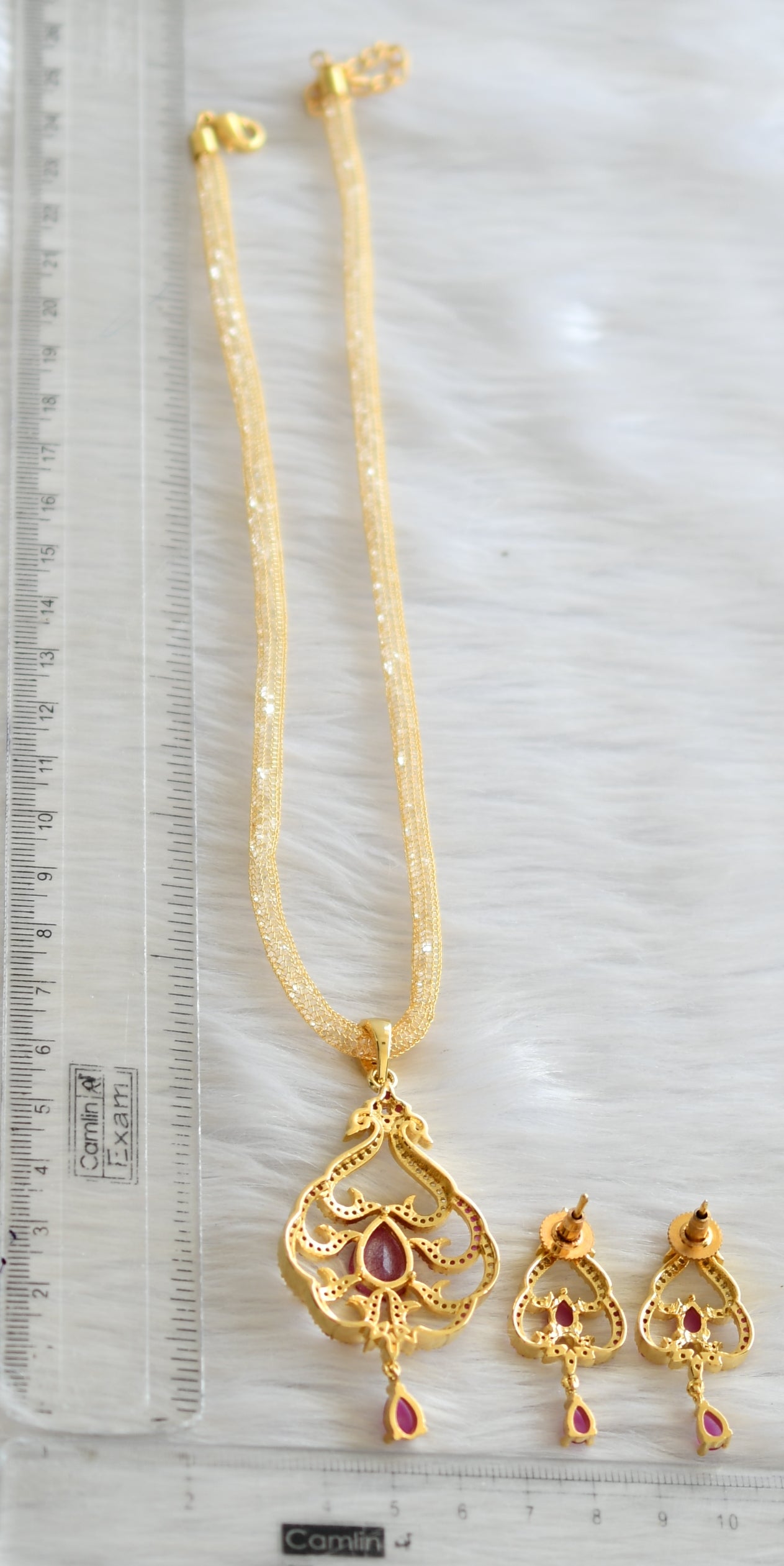 Gold tone cz-ruby necklace set dj-03466