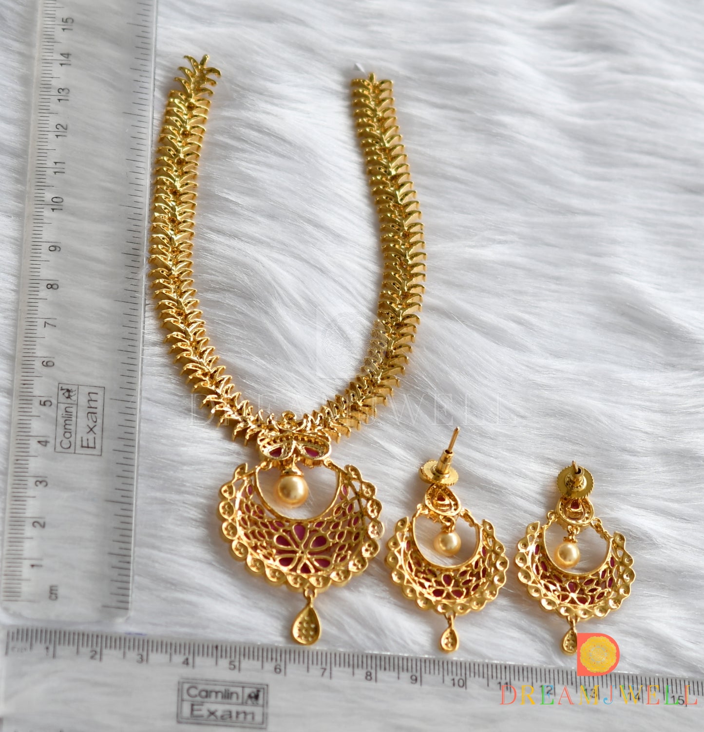 Gold tone Cz ruby-white necklce set dj-01275