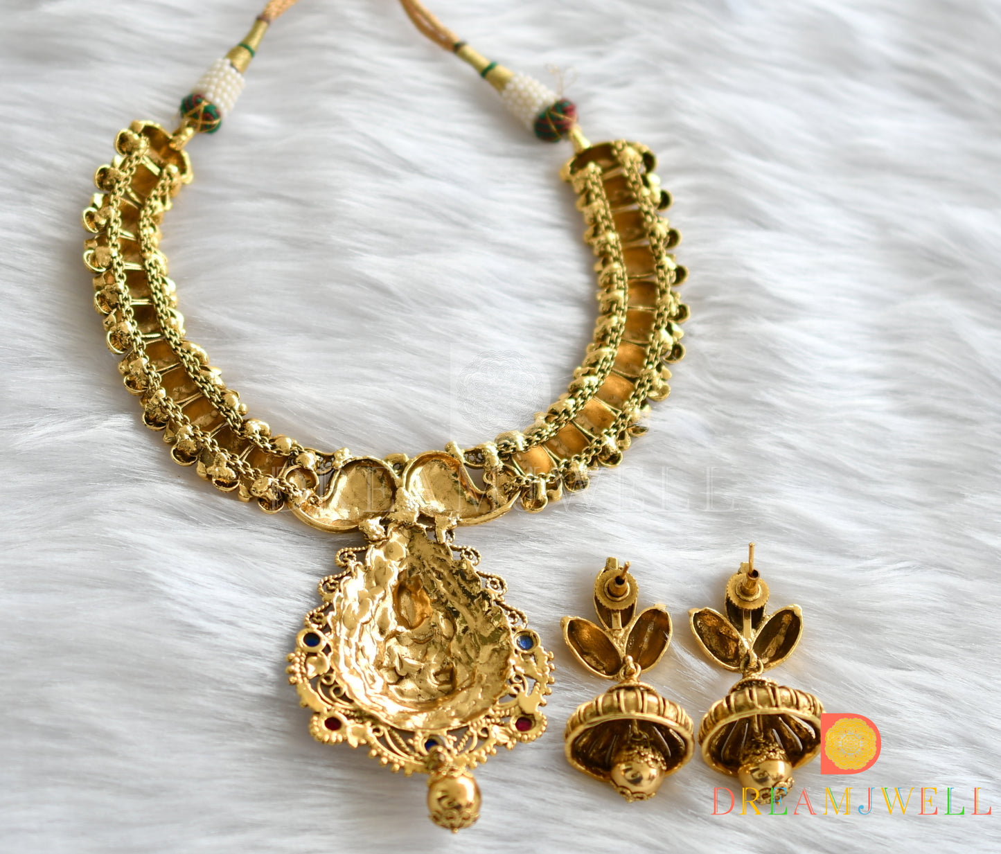 Antique blue-kemp Lakshmi necklace set dj-01634