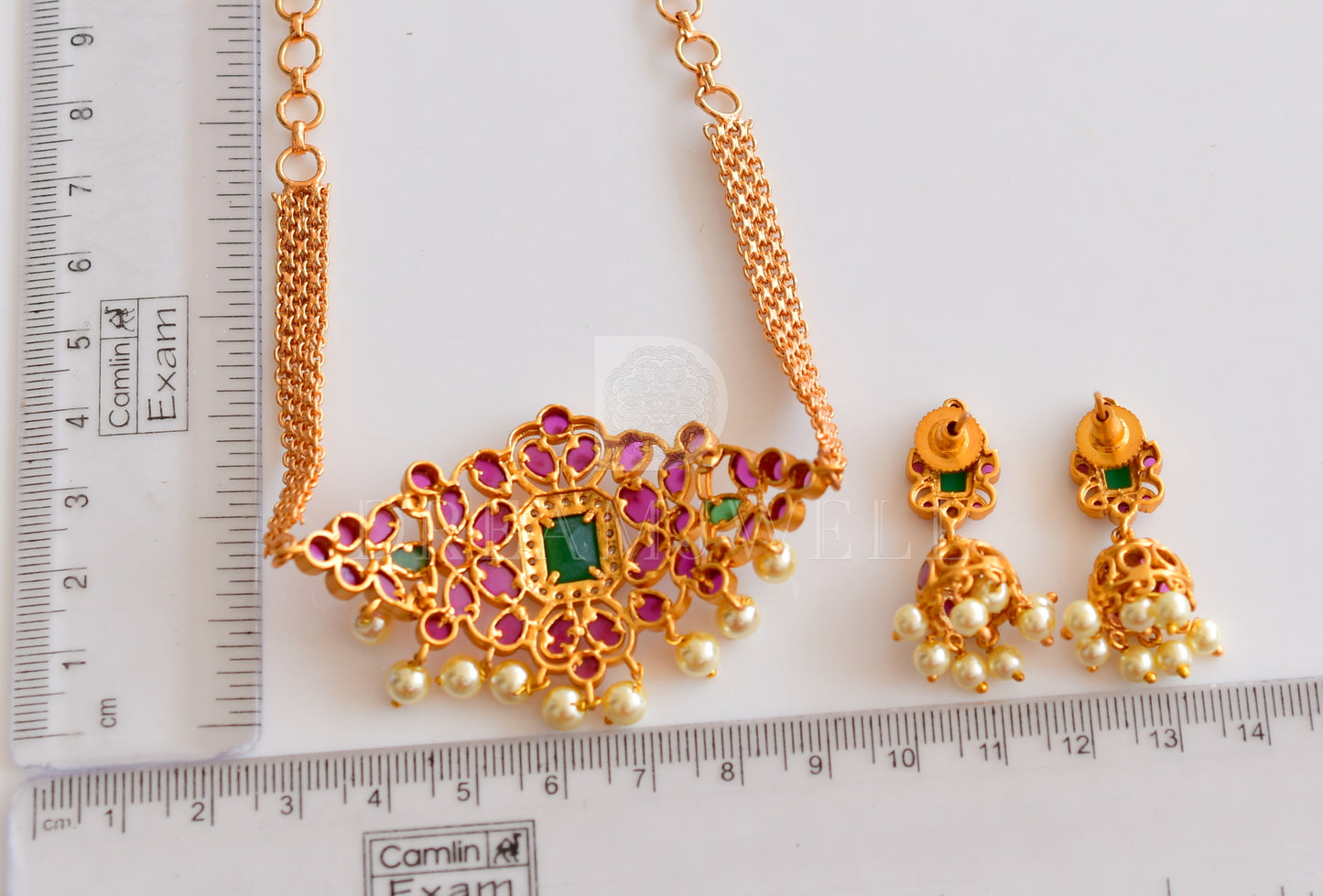 Matte finish cz kemp-green mini choker set dj-32387