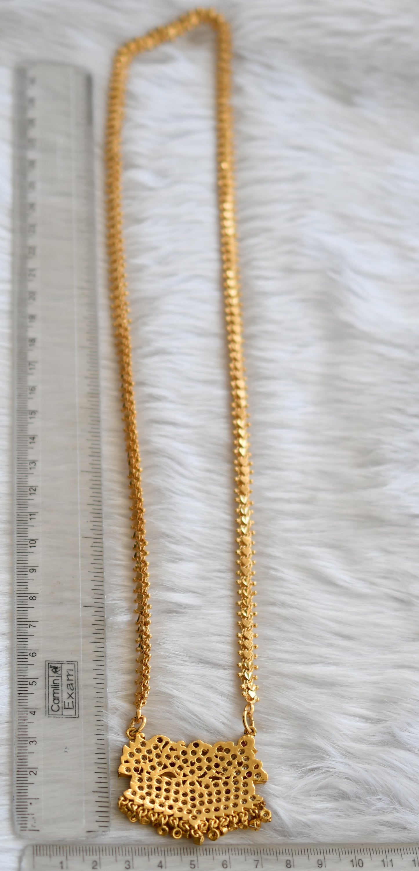 Gold tone ruby-white swan-Lotus south Indian pendant with chain dj-38790