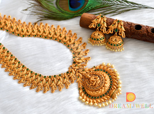 Matte finish emerald pearl Lakshmi-peacock haar set dj-12518