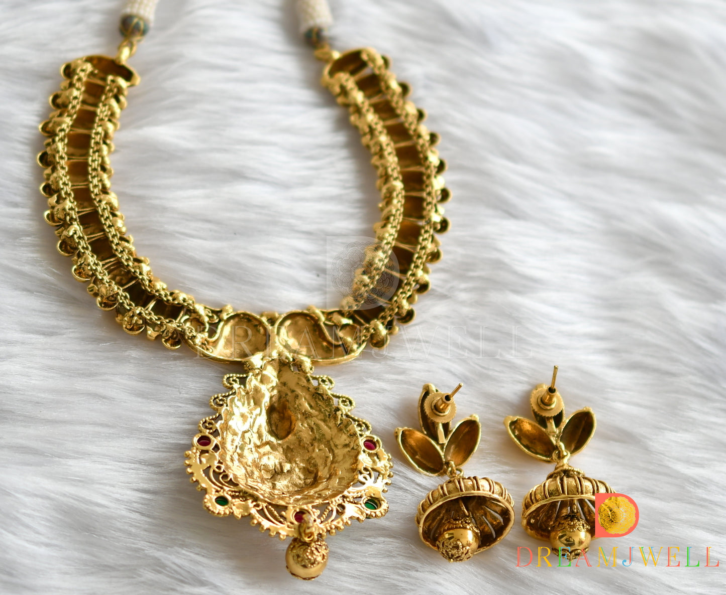 Antique red-green Lakshmi necklace set dj-01638