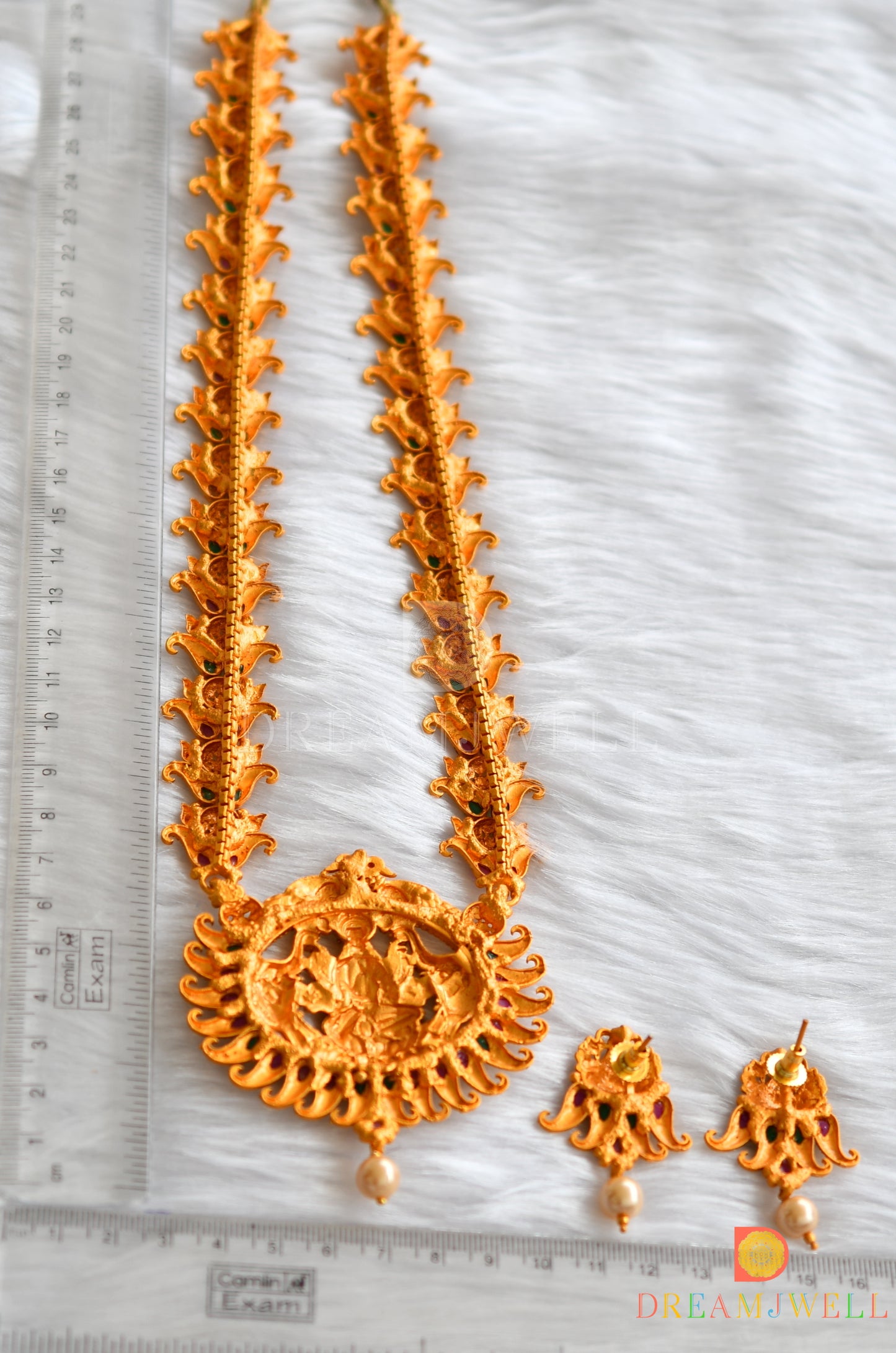 Matte finish ruby-emerald Gajalakshmi haar set dj-11245