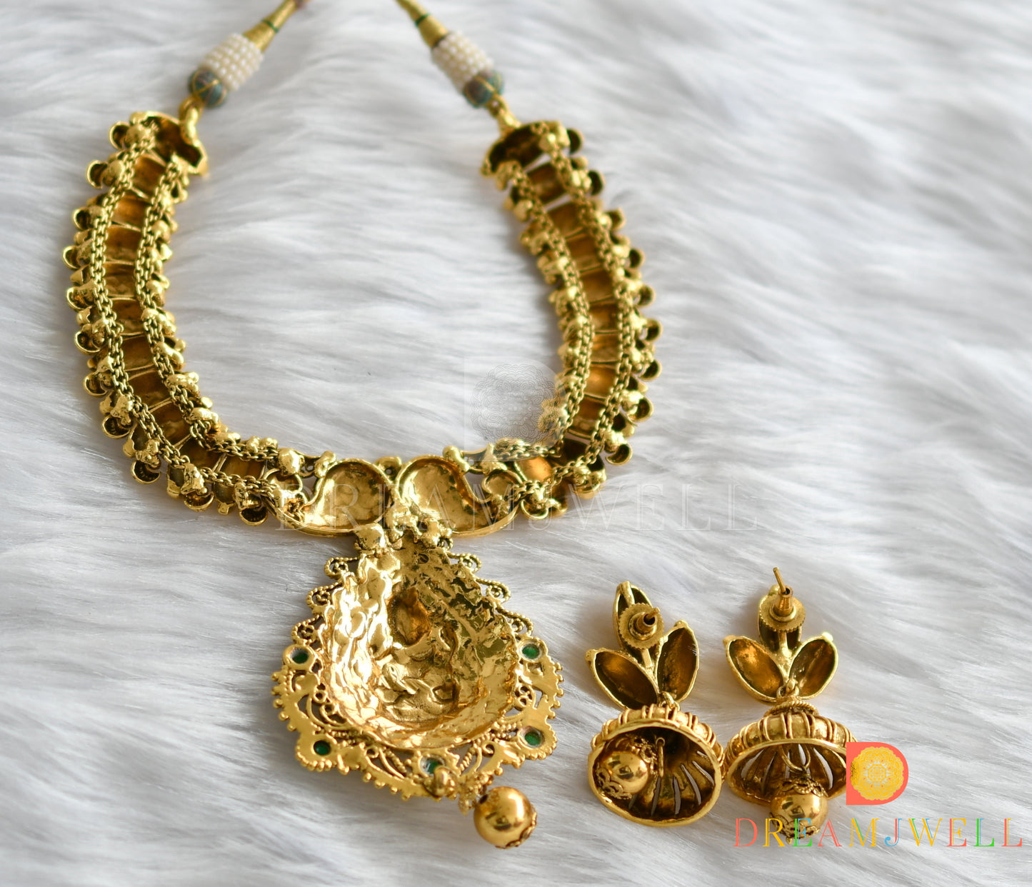 Antique green Lakshmi-mango necklace set dj-01637