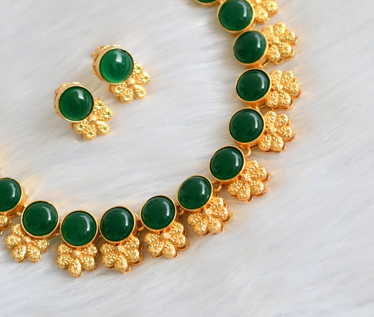 Matte finish green round flower necklace set dj-39705