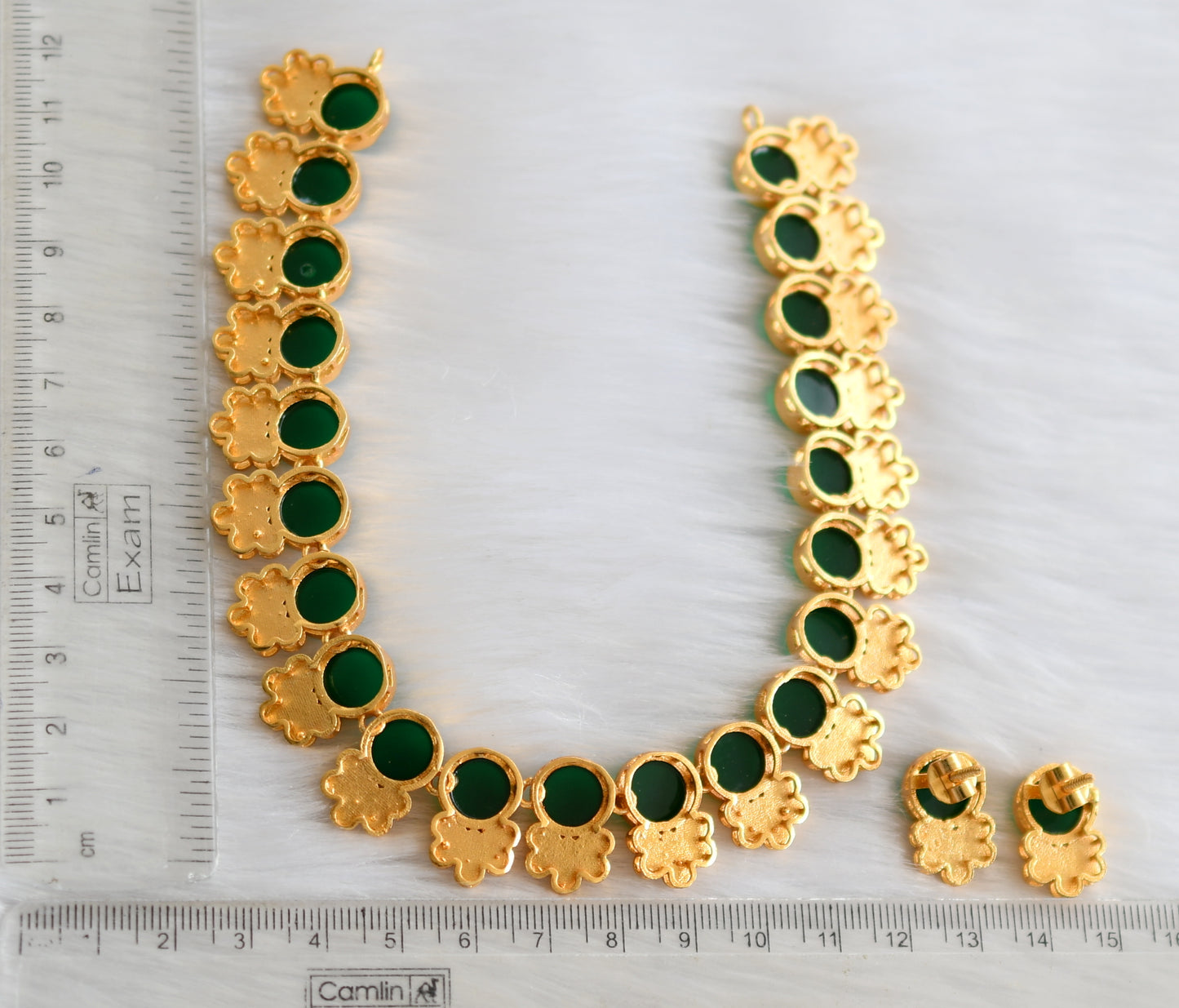 Matte finish green round flower necklace set dj-39705