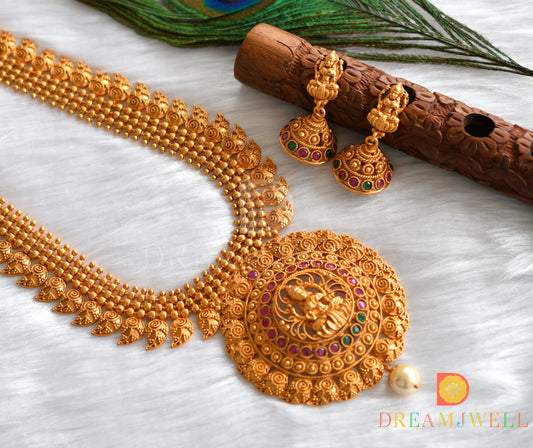 Matte finish ruby-emerald Lakshmi mango haar set dj-11516