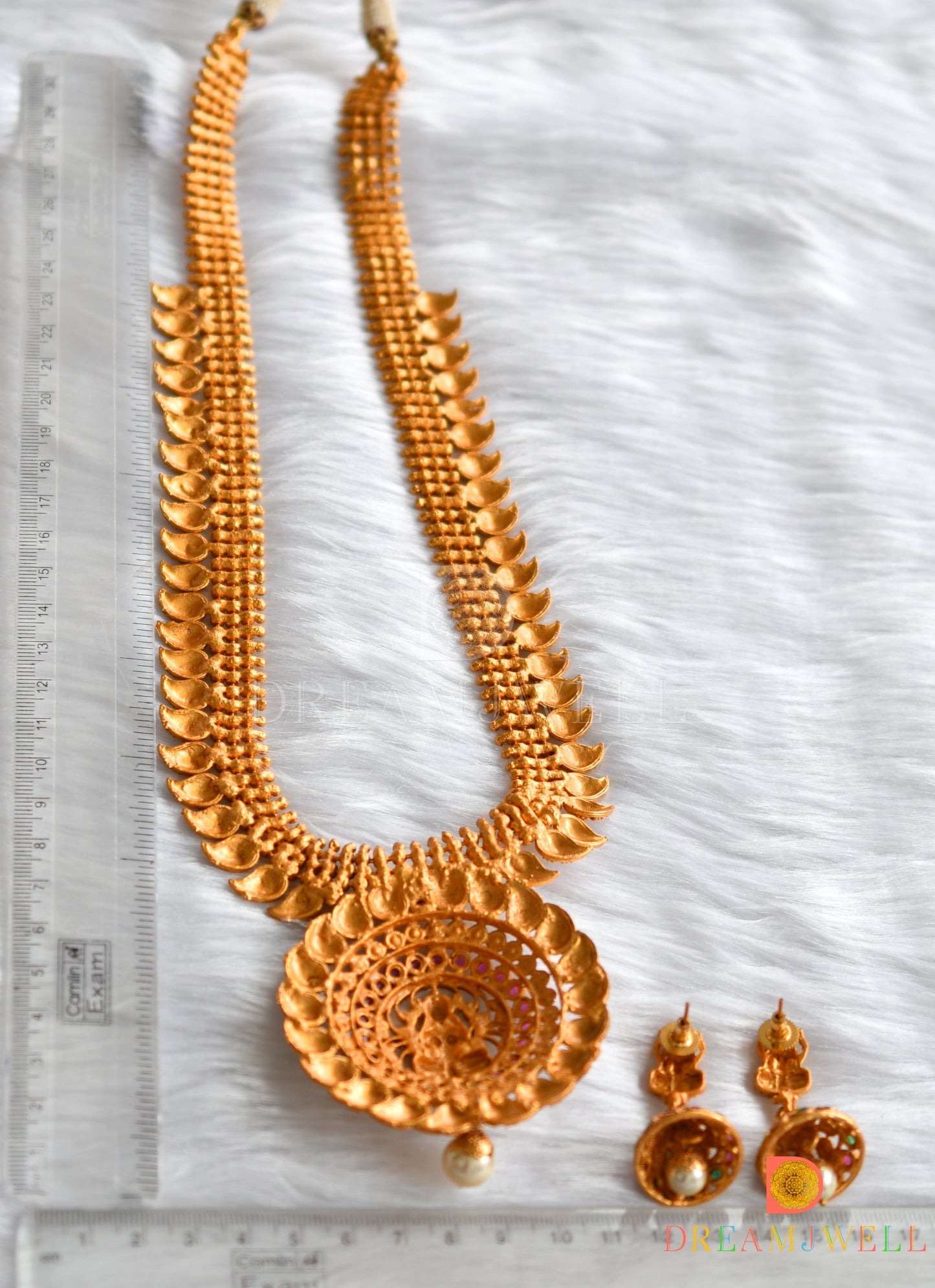 Matte finish ruby-emerald Lakshmi mango haar set dj-11516
