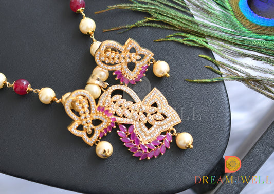 Gold tone pearl-ruby-white necklace set dj-01652