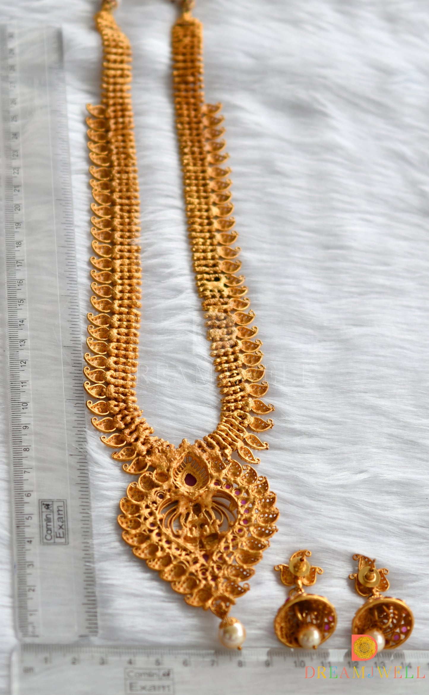 Matte finish ruby Lakshmi mango haar set dj-11514