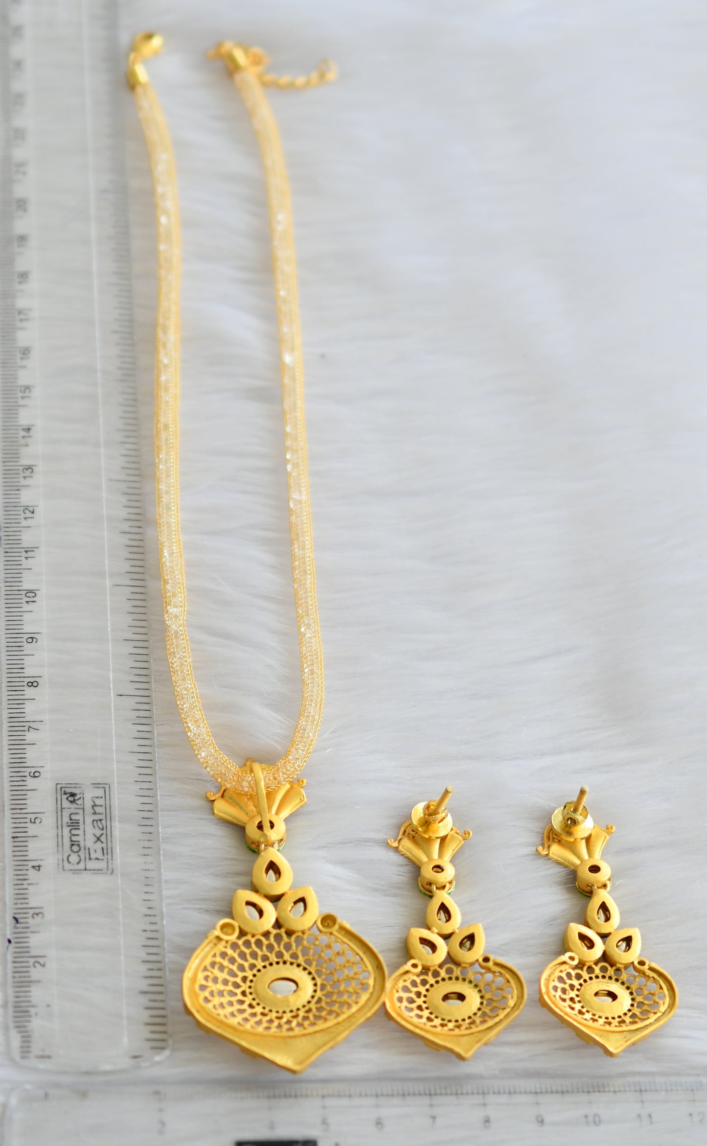 Gold plated real kundan red necklace set dj-03600