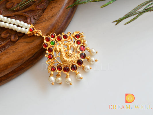 Gold tone kemp-green pearl swan designer maang tikka dj-29721