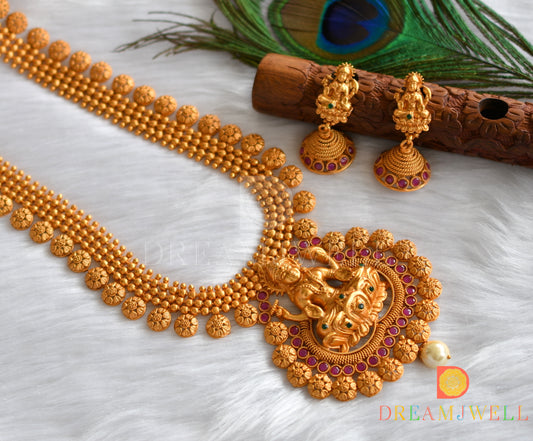 Matte finish ruby-emerald Lakshmi mango haar set dj-11511