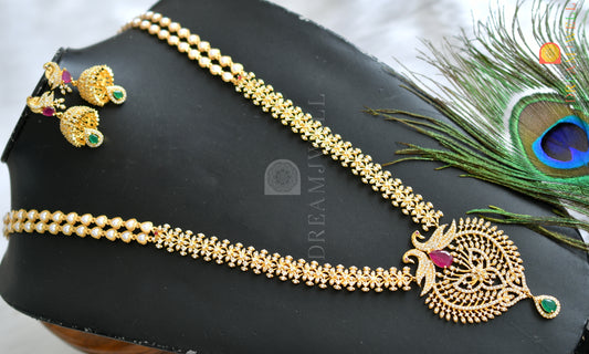 Gold tone cz-ruby-emerald peacock bridal haar set dj-05191