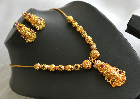 Matte finish Cz kemp-green Shri Thirumal necklace set dj-39734