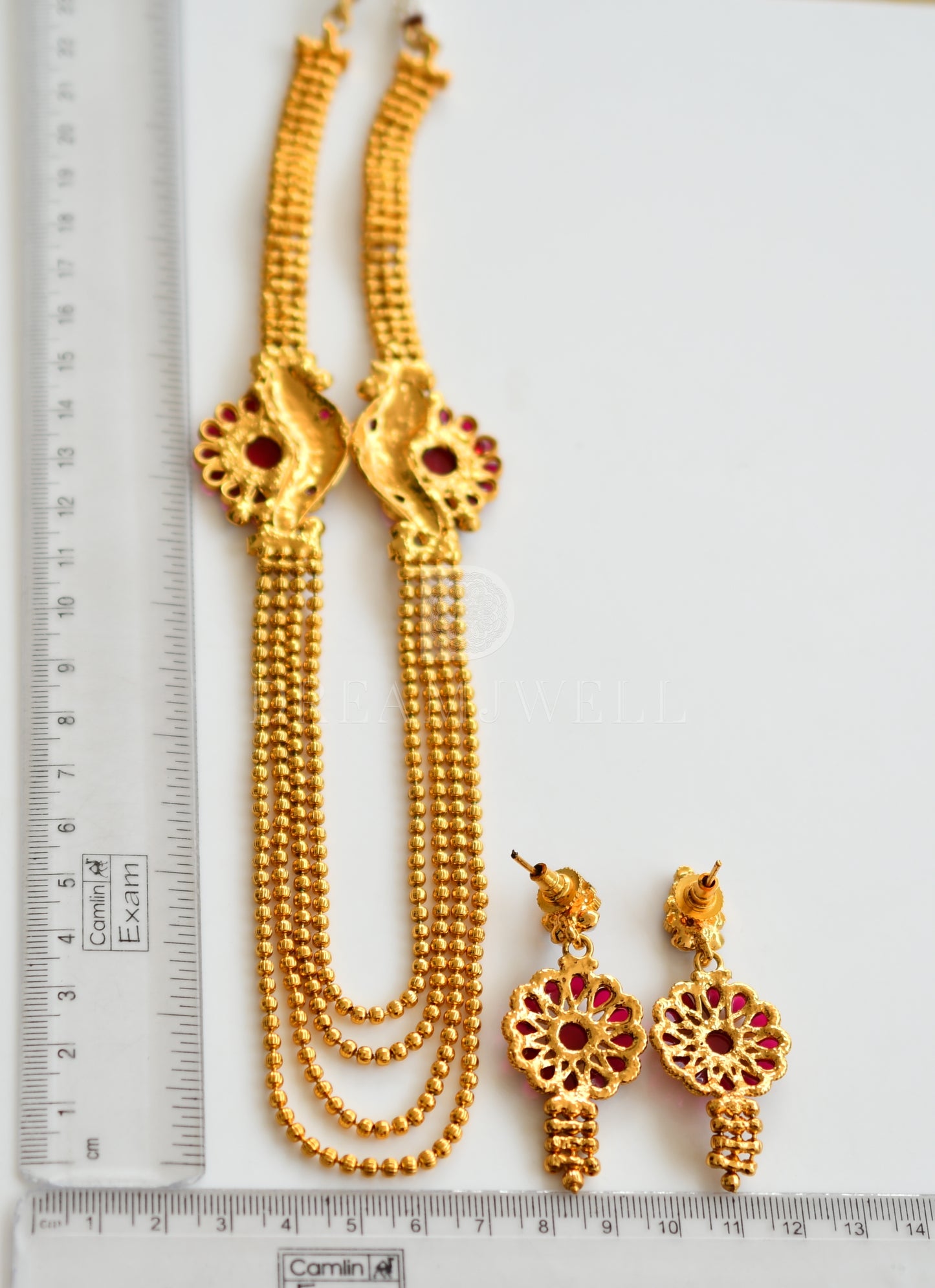 Antique Multi Layer Red-green Peacock Mugappu Set dj-16560