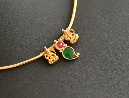 Matte finish pink-green jadau mango Lakshmi hasli necklace dj-41828