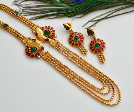Antique Multi Layer Red-green Peacock Mugappu Set dj-16560