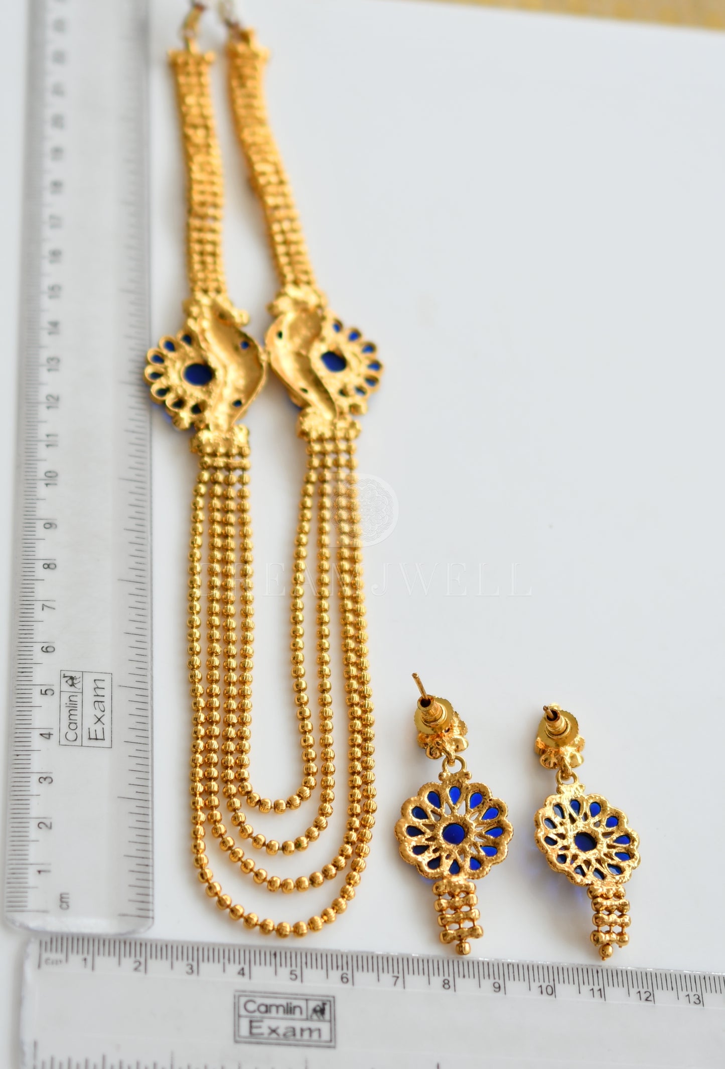 Antique Multi Layer Blue Peacock Mugappu Set dj-16561